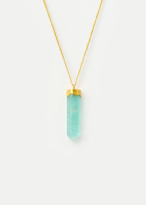 18kt Gold Cerulean Aquamarine Cap Set Amulet on Cord