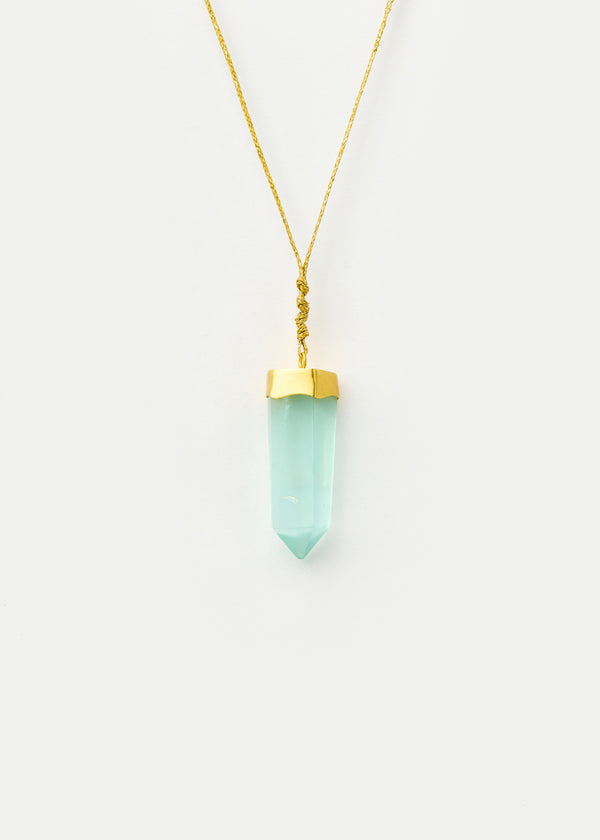18kt Gold Cerulean Aquamarine Cap Set Point Amulet on Cord