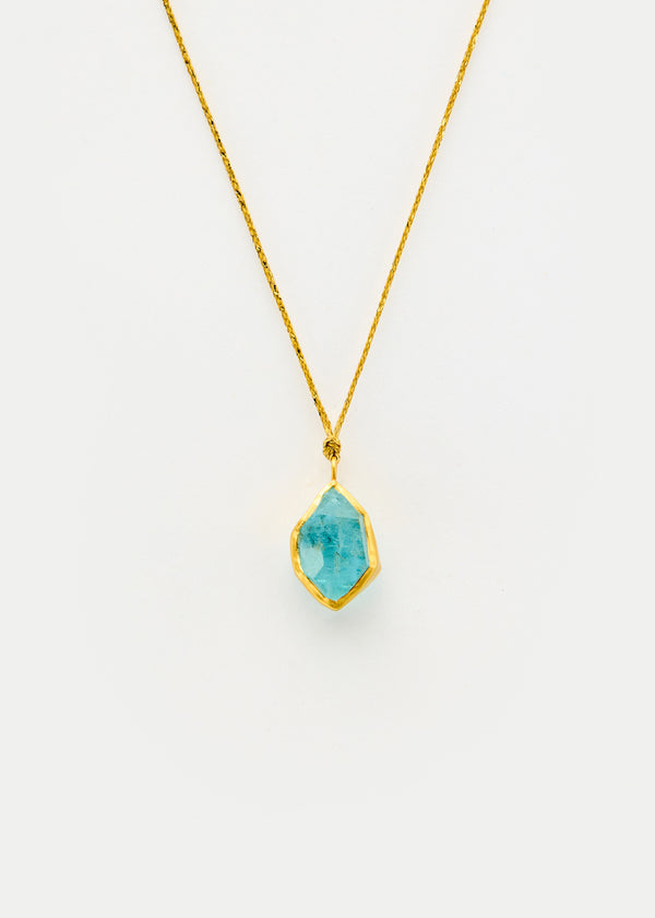 18kt Gold Cerulean Aquamarine Colette Set Amulet on Cord