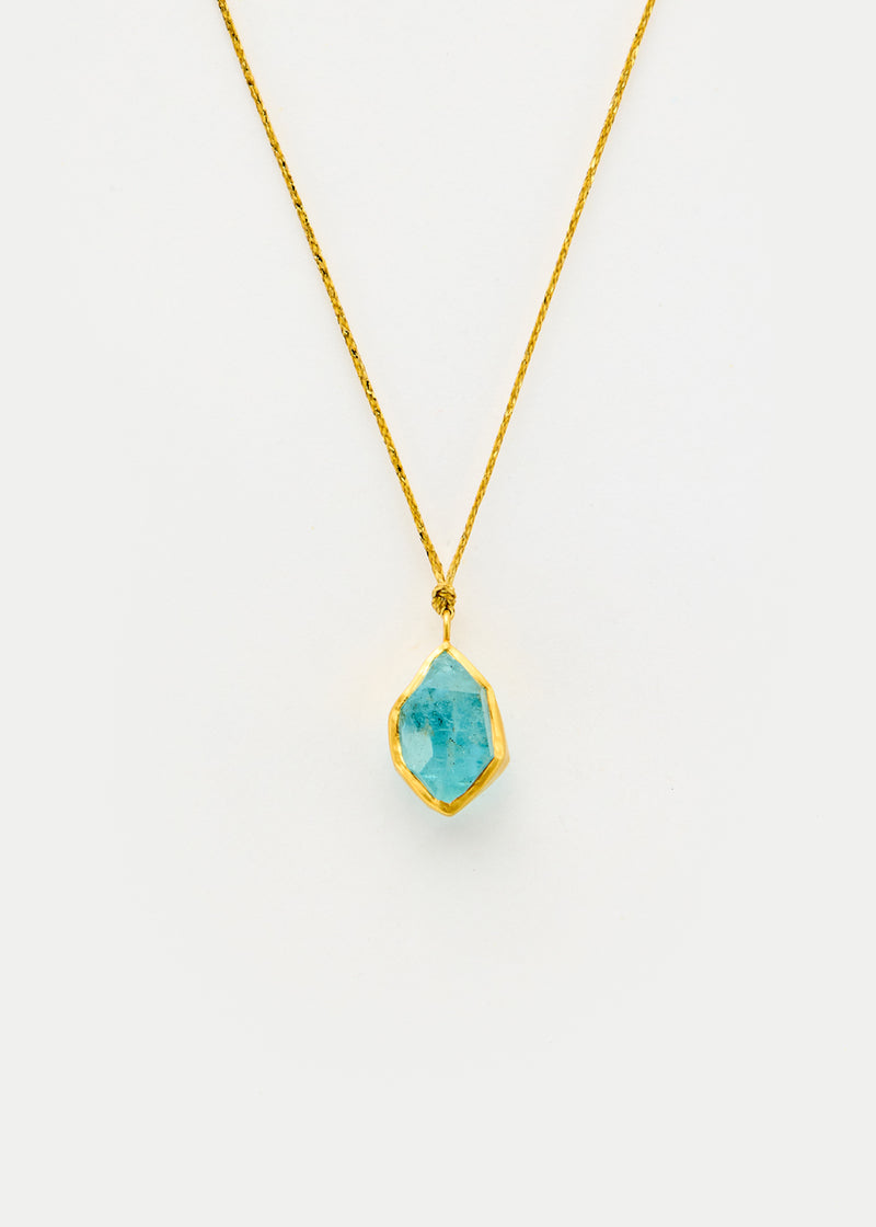 18kt Gold Cerulean Aquamarine Colette Set Amulet on Cord