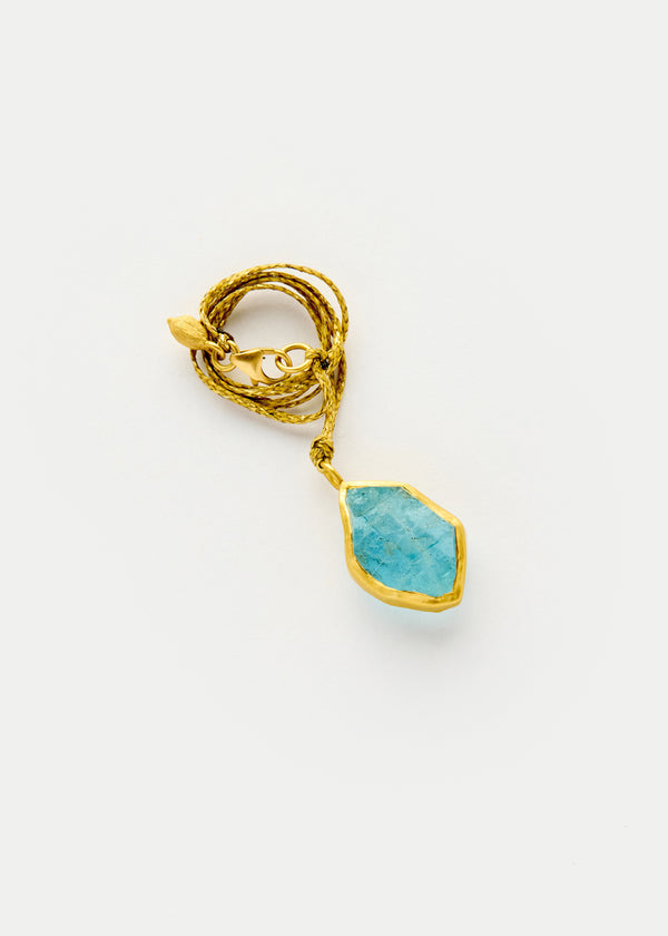 18kt Gold Cerulean Aquamarine Colette Set Amulet on Cord