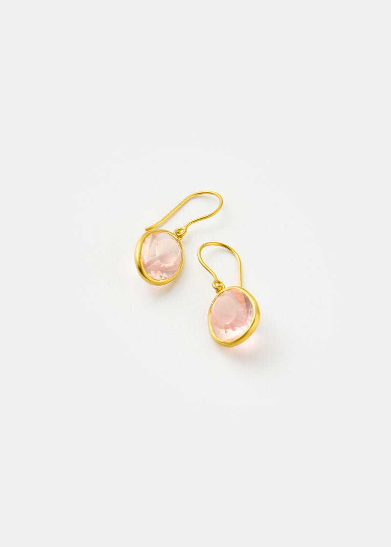18kt Gold Pink Agra Rose Quartz Single Drop Earrings