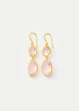 18kt Gold Pink Agra Kunzite & Rose Quartz Double Drop Earrings