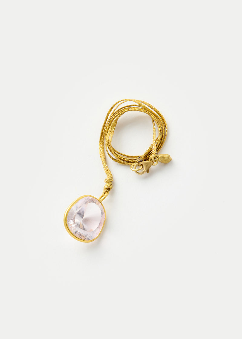18kt Gold Pink Agra Kunzite Amulet on Cord