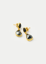 18kt Gold Night Hematite & Black Onyx Double Drop Studs