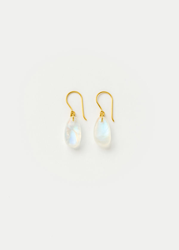 18kt Gold Koh-i-Noor Tumbled Rainbow Moonstone Single Drop Earrings