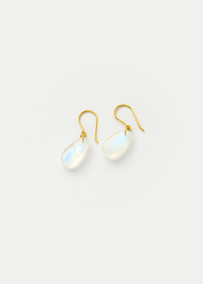 18kt Gold Koh-i-Noor Tumbled Rainbow Moonstone Single Drop Earrings