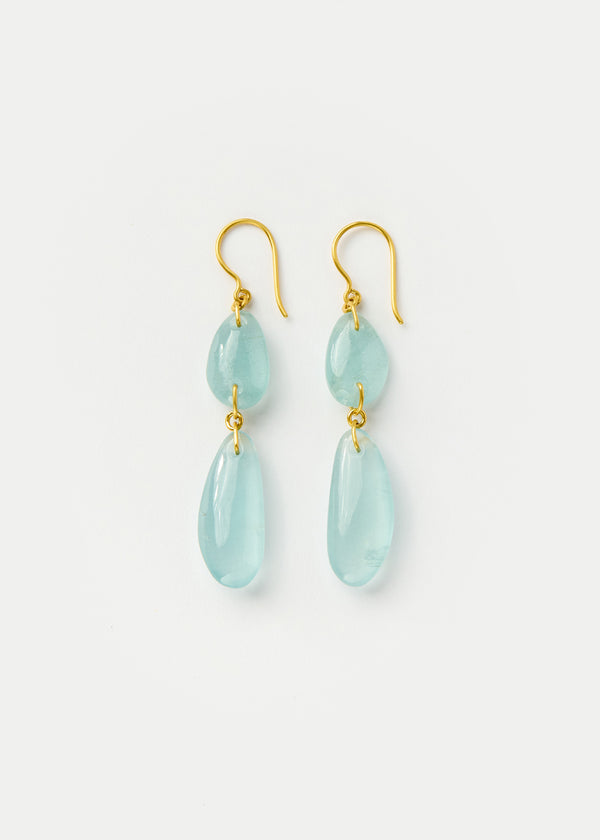 18kt Gold Koh-i-Noor Tumbled Aquamarine Double Drop Earrings