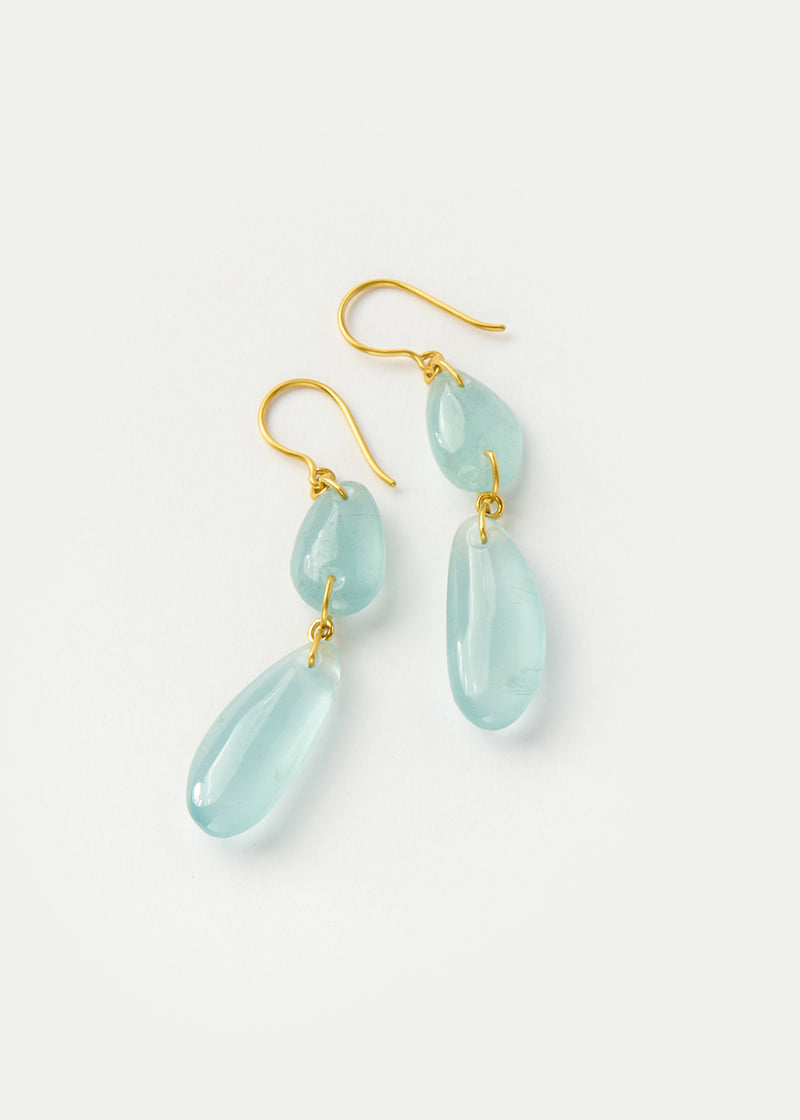 18kt Gold Koh-i-Noor Tumbled Aquamarine Double Drop Earrings