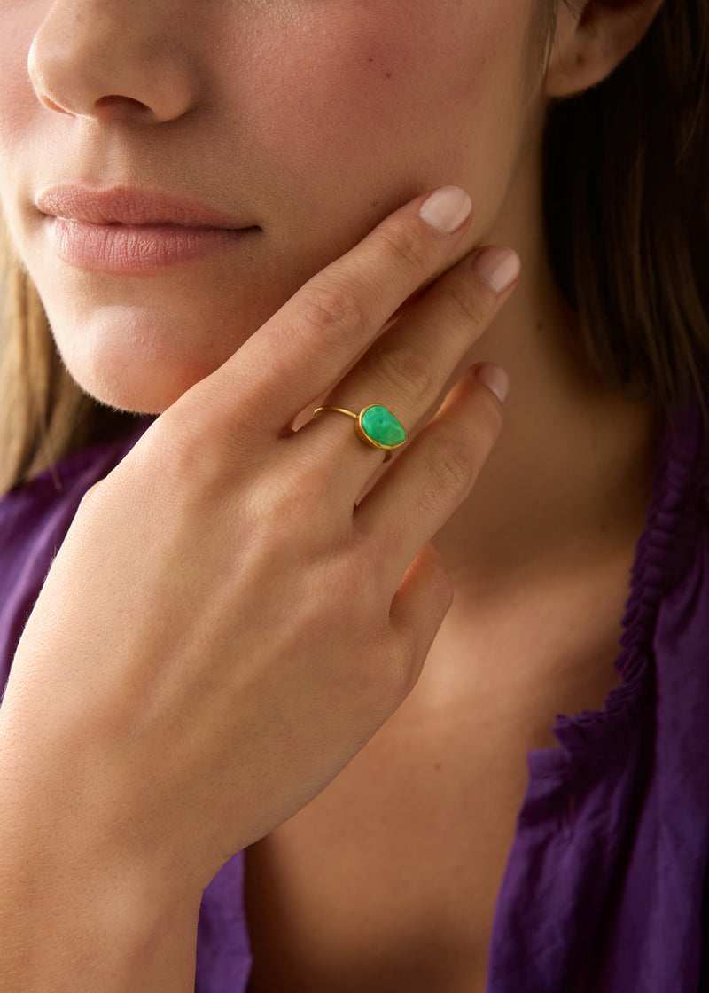 18kt Gold Green Turquoise Cup Ring