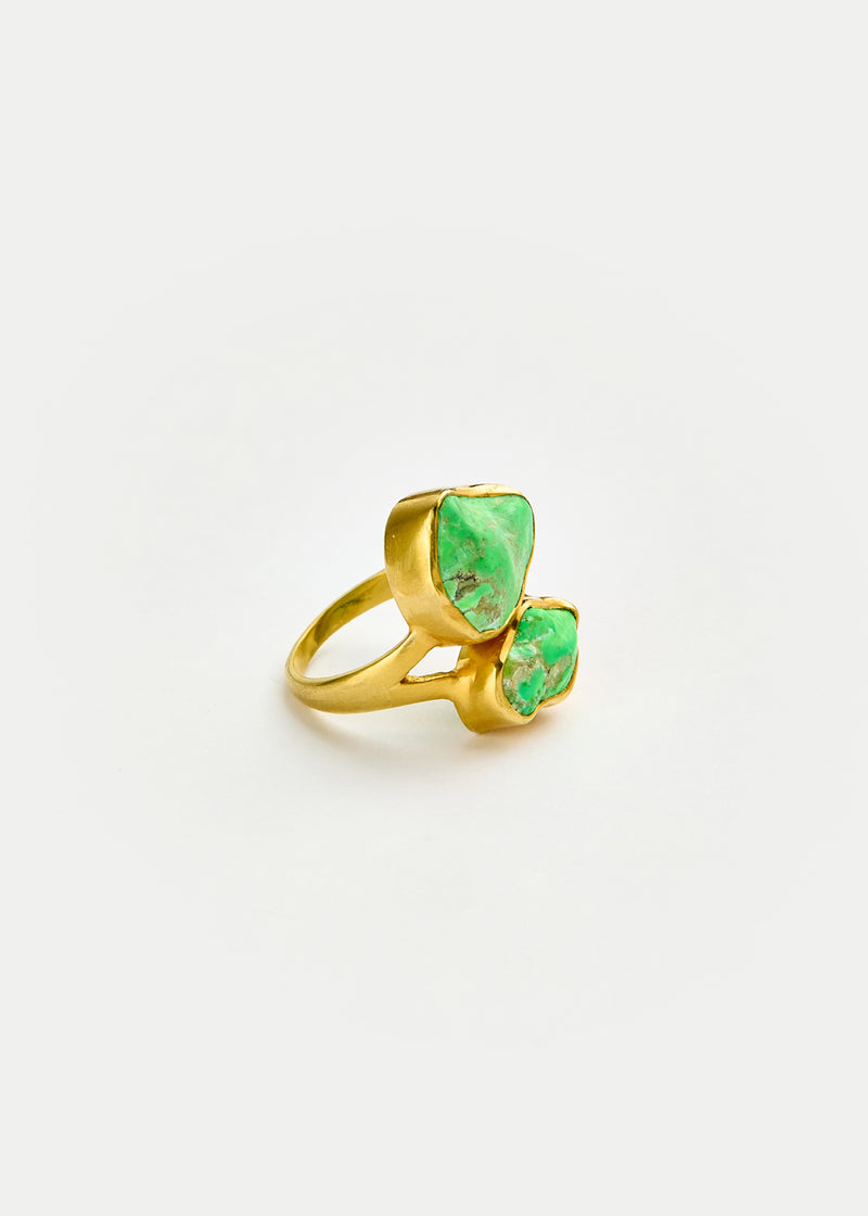 18kt Gold Green Turquoise Double Greek Ring 