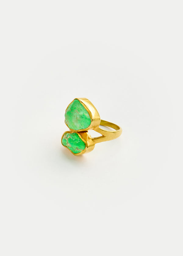 18kt Gold Green Turquoise Double Greek Ring 