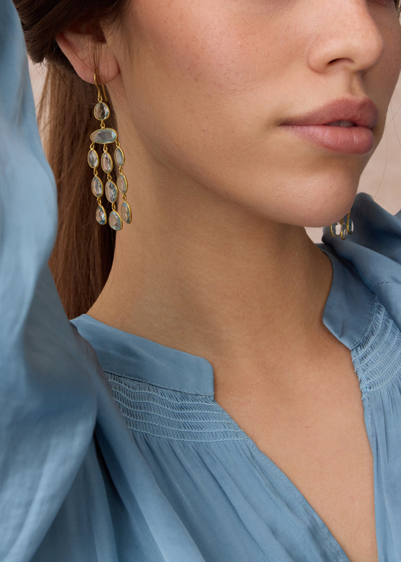 18kt Gold Aquamarine Long Jellyfish Earrings