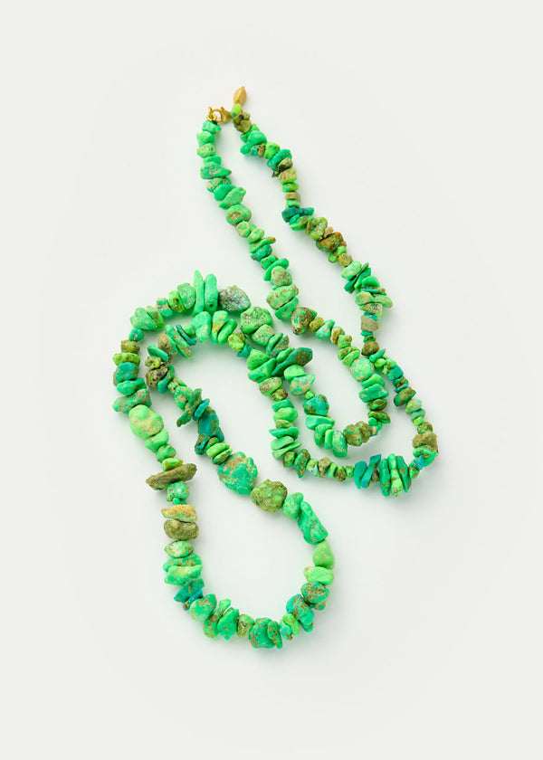 18kt Gold Green Turquoise Thick Beaded Necklace