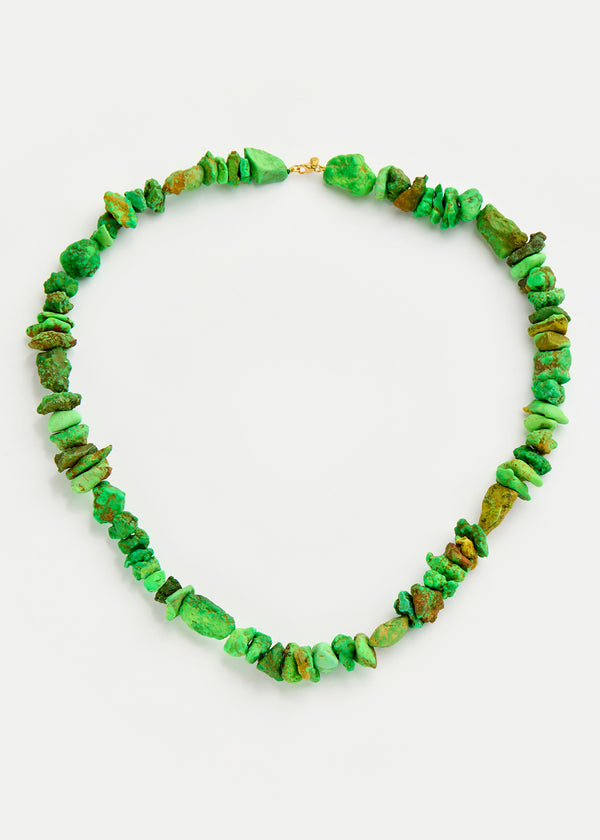 18kt Gold Green Turquoise Thick Long Beaded Necklace