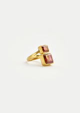 18kt Gold Pink Tourmaline & Citrine Double Greek Ring