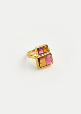 18kt Gold Pink Tourmaline & Citrine Double Greek Ring