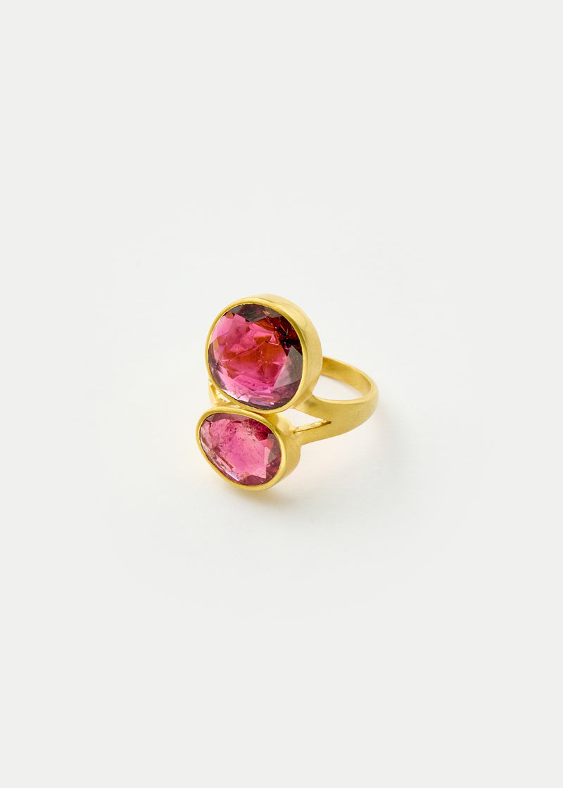 18kt Gold Pink Tourmaline Double Greek Ring
