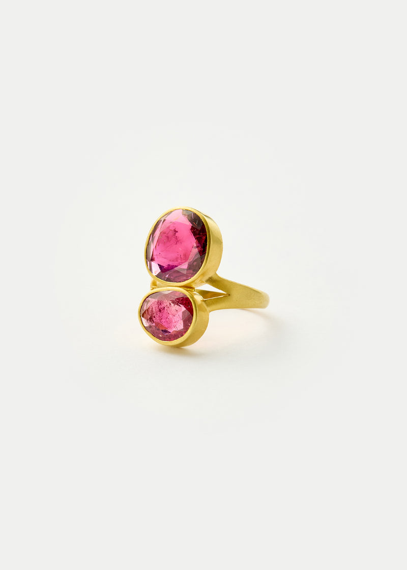 18kt Gold Pink Tourmaline Double Greek Ring