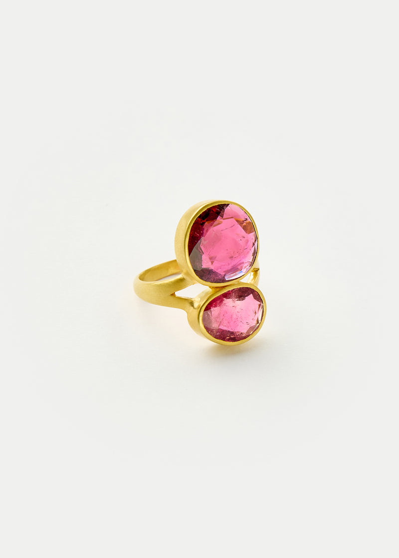 18kt Gold Pink Tourmaline Double Greek Ring