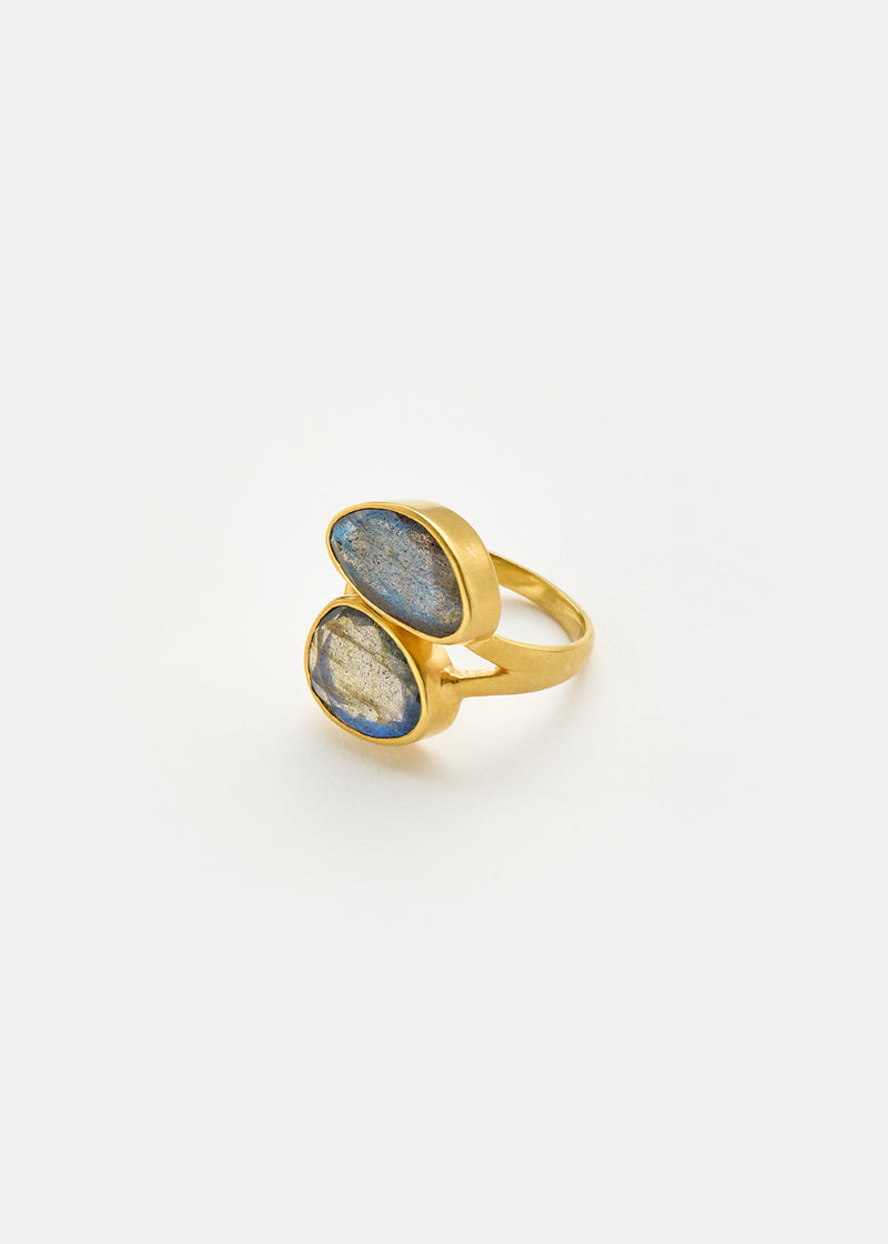 18kt Gold Labradorite Double Greek Ring