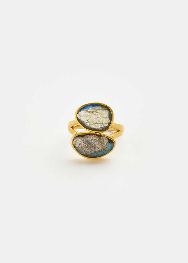 18kt Gold Labradorite Double Greek Ring