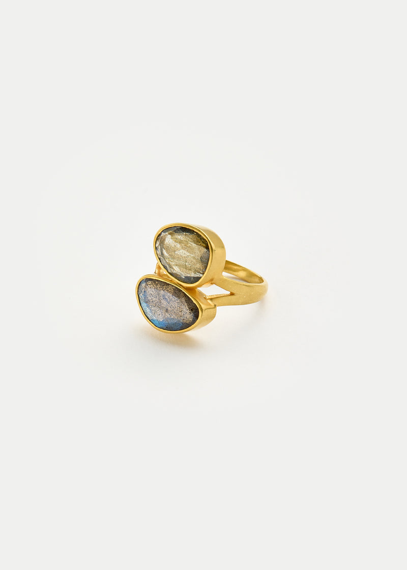 18kt Gold Labradorite Double Greek Ring