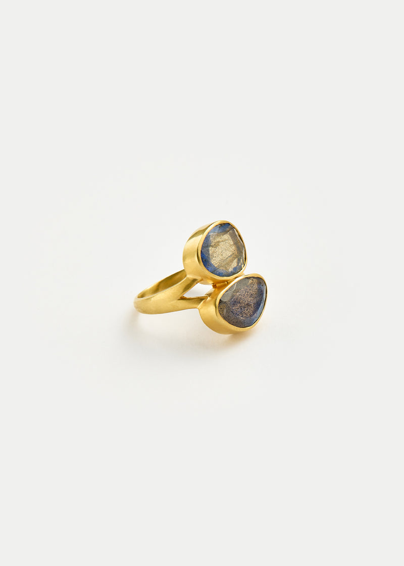 18kt Gold Labradorite Double Greek Ring