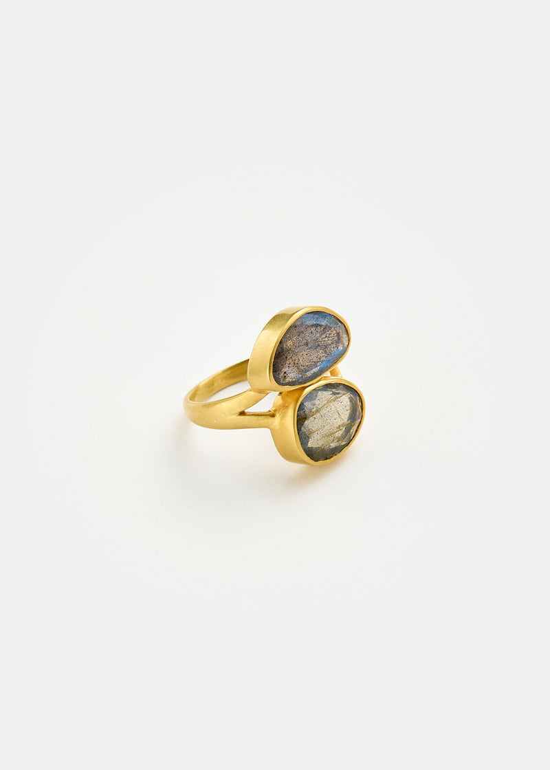 18kt Gold Labradorite Double Greek Ring