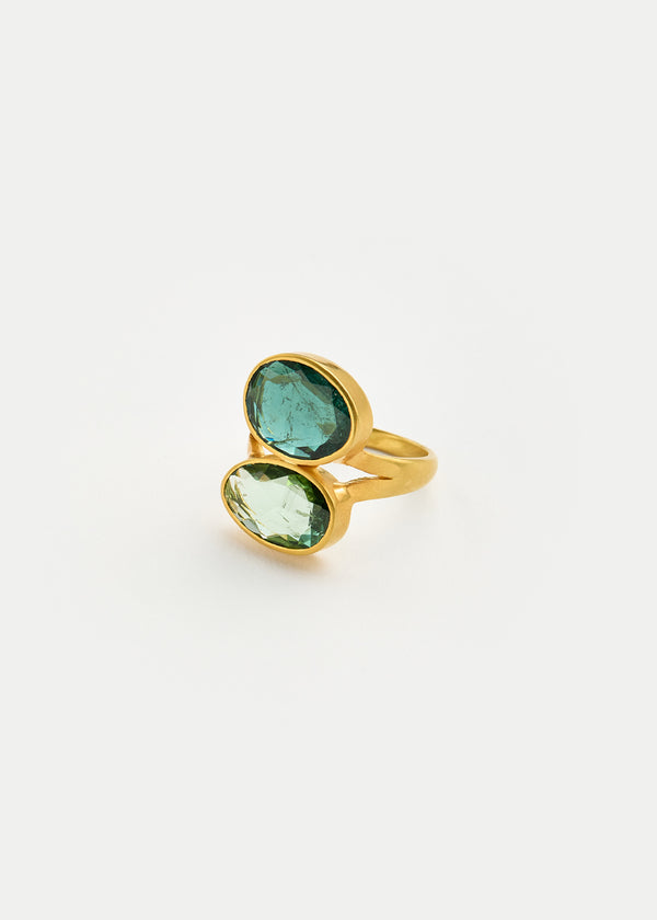 18kt Gold Green Tourmaline Double Greek Ring