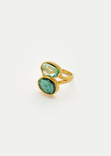 18kt Gold Green Tourmaline Double Greek Ring