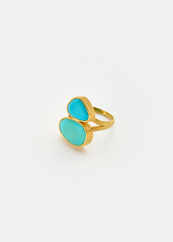 18kt Gold Turquoise Double Greek Ring