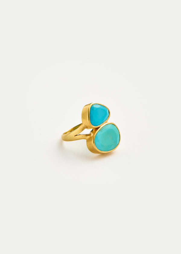 18kt Gold Turquoise Double Greek Ring