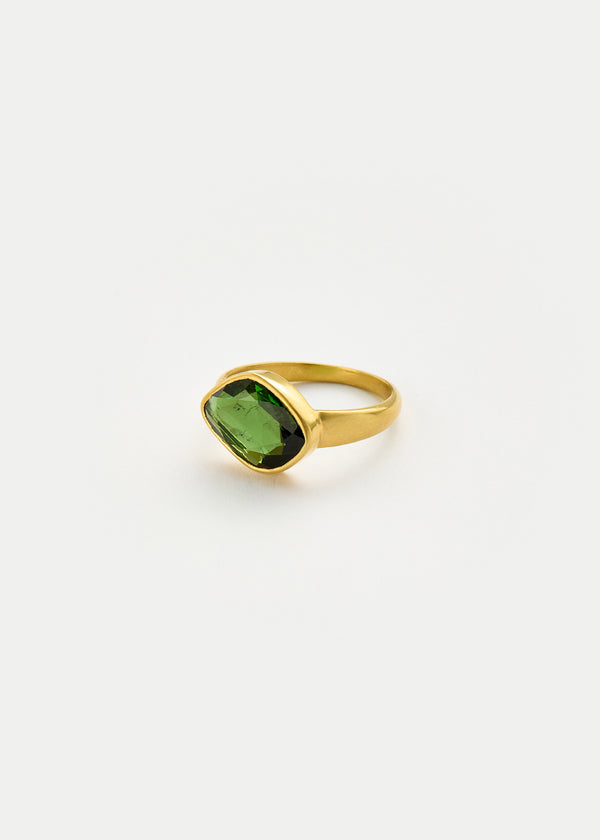 18kt Gold Green Tourmaline Greek Ring