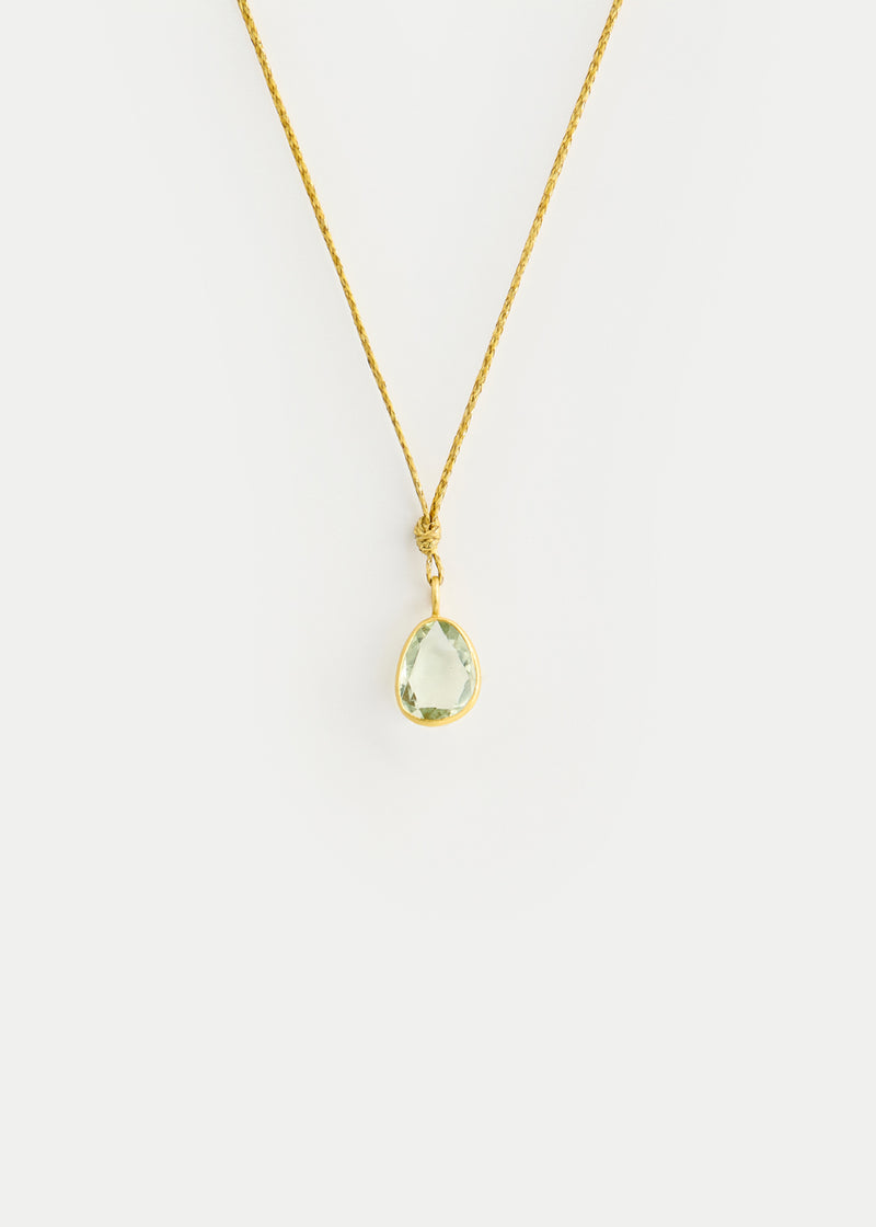 18kt Gold Green Amethyst Amulet on Cord