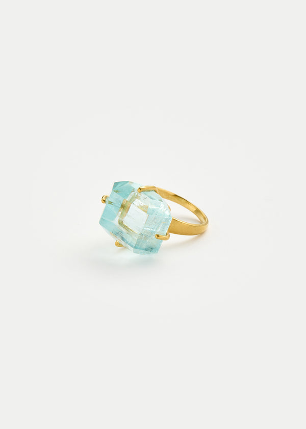 18kt Gold Aquamarine Claw Set Ring