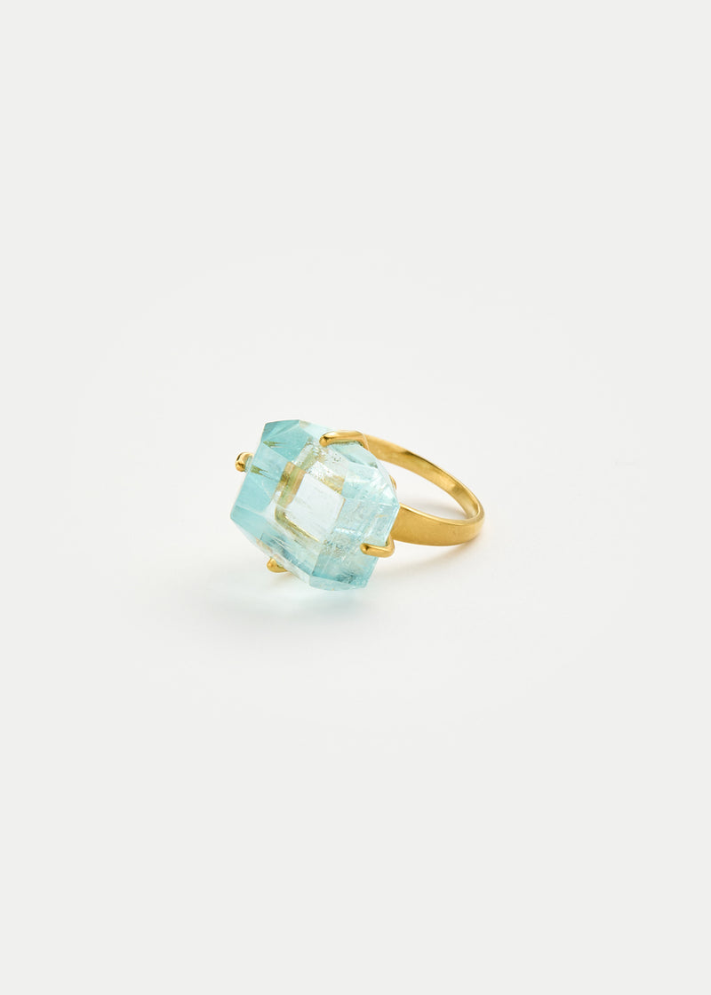 18kt Gold Aquamarine Claw Set Ring
