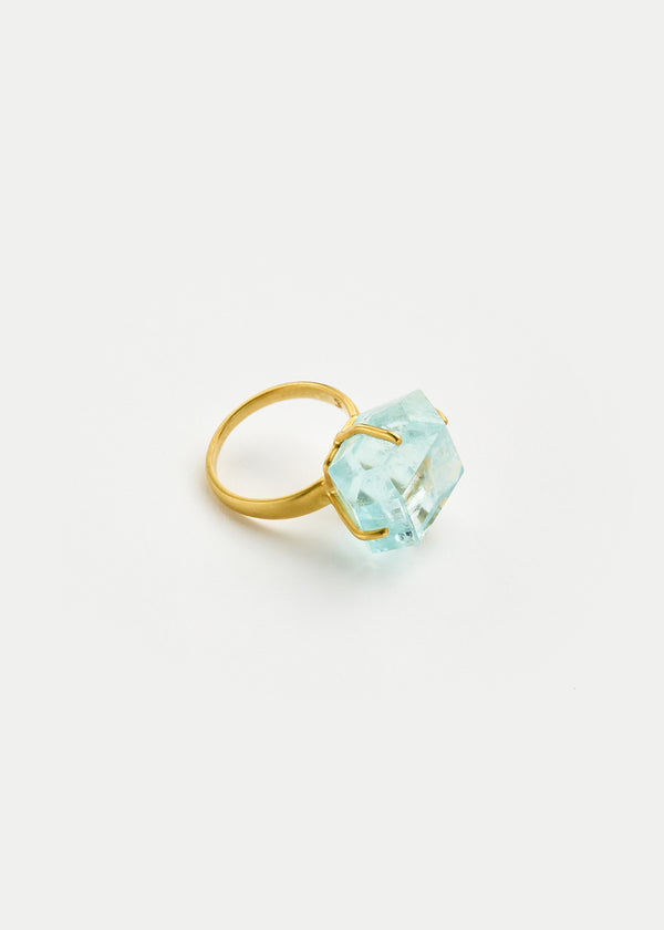 18kt Gold Aquamarine Claw Set Ring