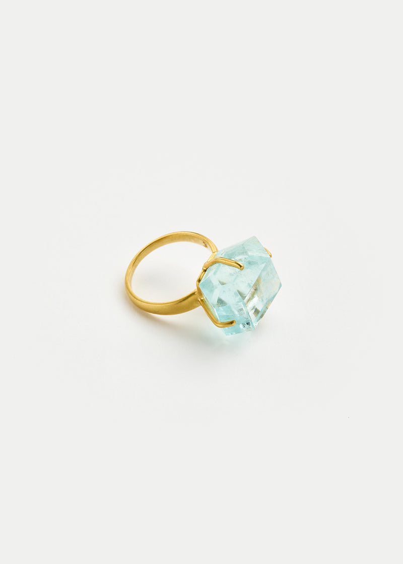 18kt Gold Aquamarine Claw Set Ring