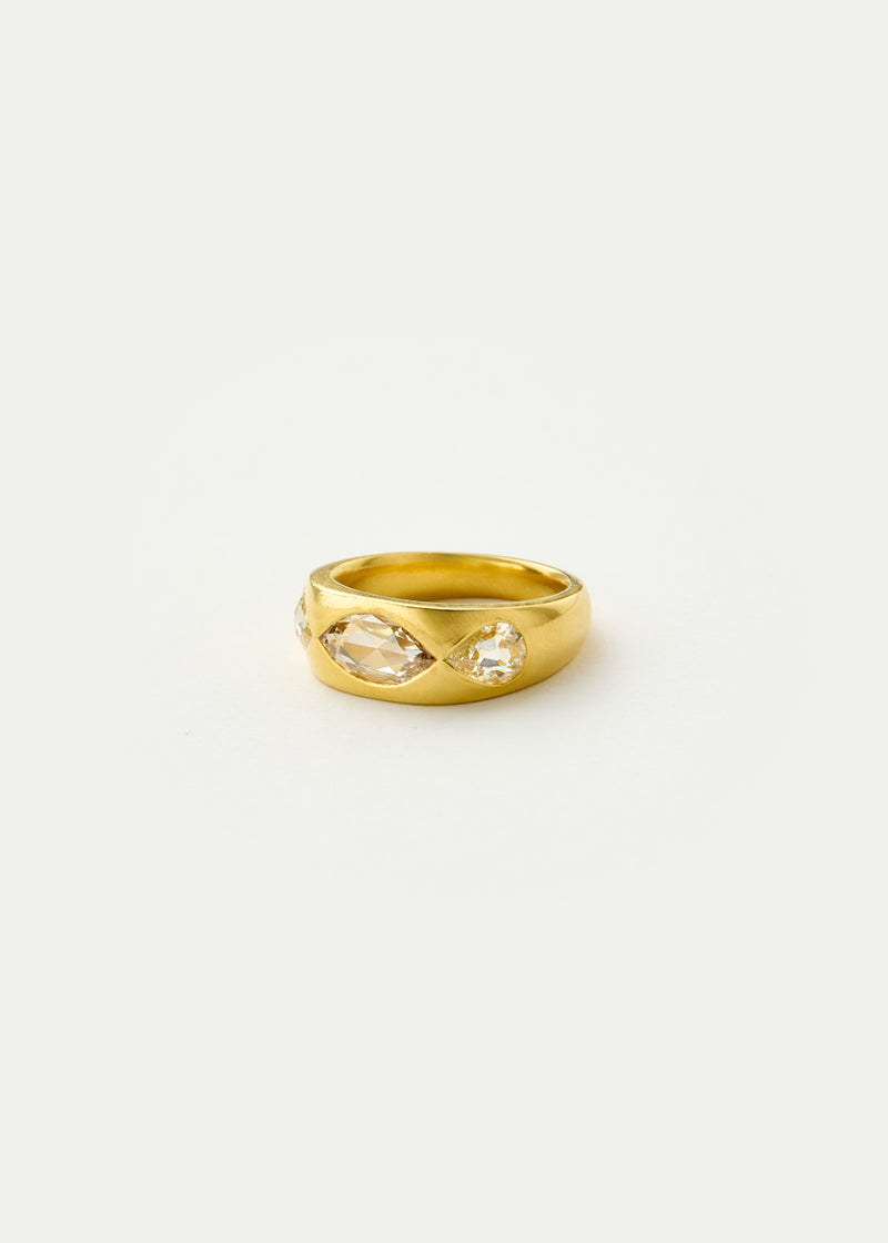 22kt Gold Diamond Three Stone Flush Set Band Ring