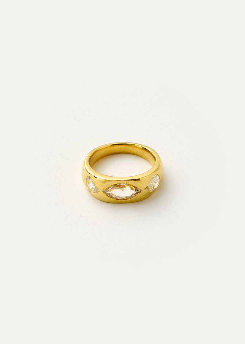 22kt Gold Diamond Three Stone Flush Set Band Ring