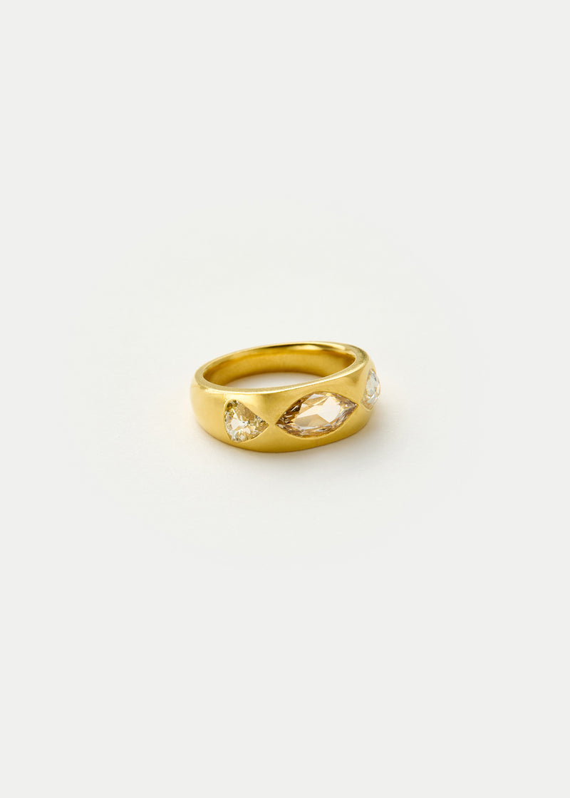 22kt Gold Diamond Three Stone Flush Set Band Ring