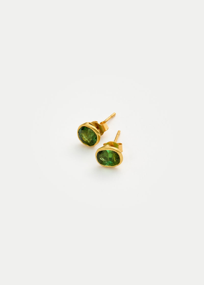 18kt Gold Green Tourmaline Classic Studs