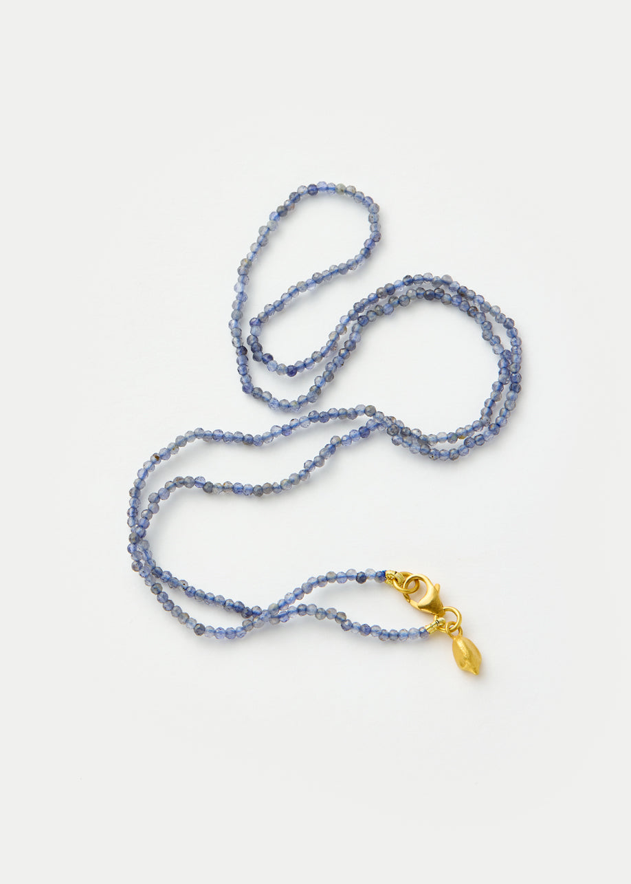 18kt Gold Dark Sapphire Beaded Necklace