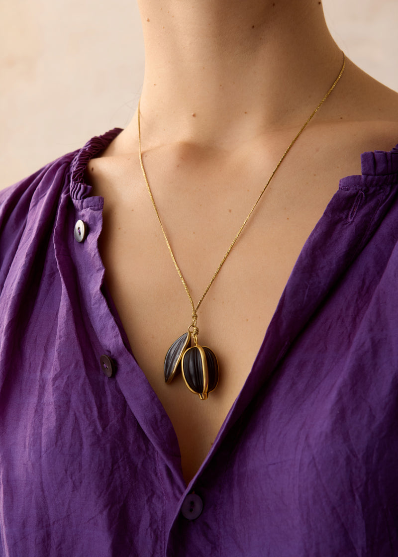 18kt Gold Night Seed & Lilac Amulets on Cord