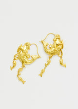 18kt Gold PSTM Myanmar Poseidon's Waves Mermaid & Fish Earrings