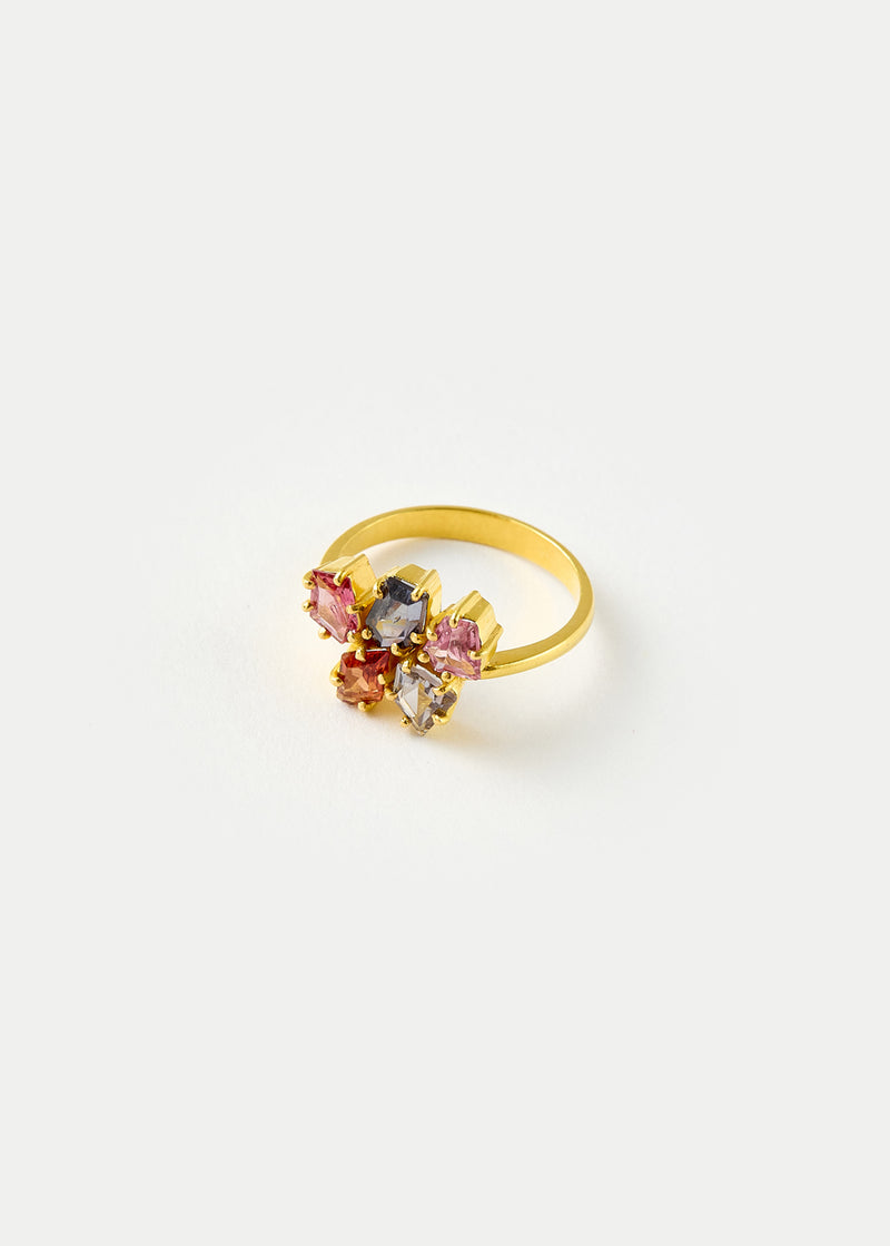 18kt Gold PSTM Myanmar Aurora Spinel Cluster Ring