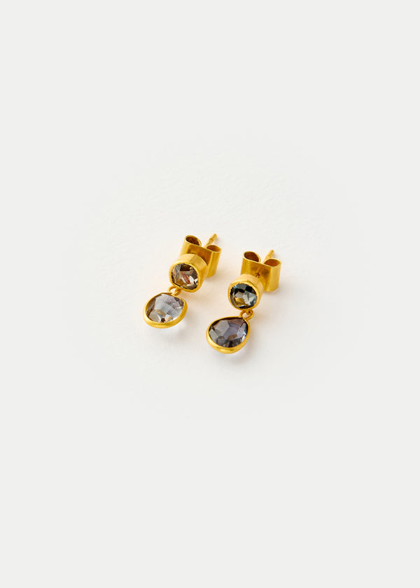 18kt Gold PSTM Myanmar Grey Spinel Double Drop Earrings