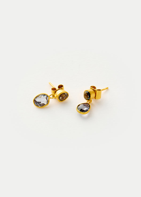 18kt Gold PSTM Myanmar Grey Spinel Double Drop Earrings