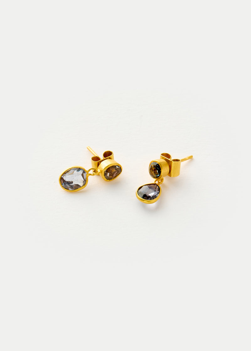 18kt Gold PSTM Myanmar Grey Spinel Double Drop Earrings